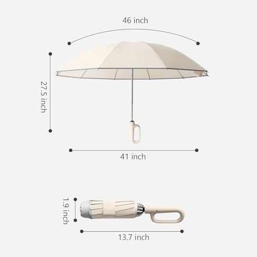 Ring Buckle Umbrella, Reflective Safety Strip, Sturdy Windproof, Reverse Automatic Umbrella, Ring Buckle Fully Automatic Umbrella, Travel Portable, Compact Folding Travel Umbrella (Beige) - Image 8