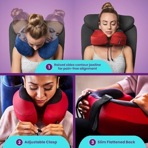 Cabeau Evolution S3 Travel Neck Pillow Memory Foam Neck Support, Adjustable Clasp, and Seat Strap Attachment - Comfort On-The-Go with Carrying Case for Airplane, Train, and Car (Steel Grey) - Image 3