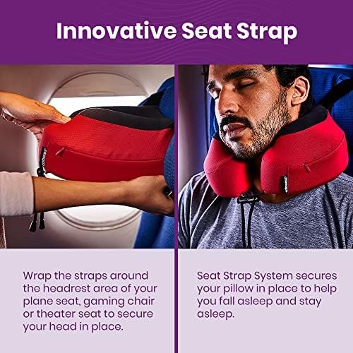Cabeau Evolution S3 Travel Neck Pillow Memory Foam Neck Support, Adjustable Clasp, and Seat Strap Attachment - Comfort On-The-Go with Carrying Case for Airplane, Train, and Car (Cardinal Red) - Image 4