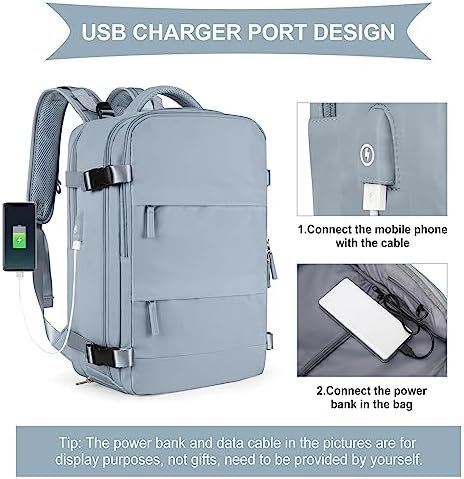 coowoz Large Travel Backpack For Women Men,Carry On Backpack,Hiking Backpack Waterproof Outdoor Sports Rucksack Casual Daypack travel essentials(Gray Blue) - Image 4