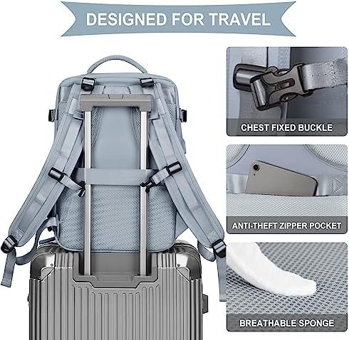 coowoz Large Travel Backpack For Women Men,Carry On Backpack,Hiking Backpack Waterproof Outdoor Sports Rucksack Casual Daypack travel essentials(Gray Blue) - Image 5
