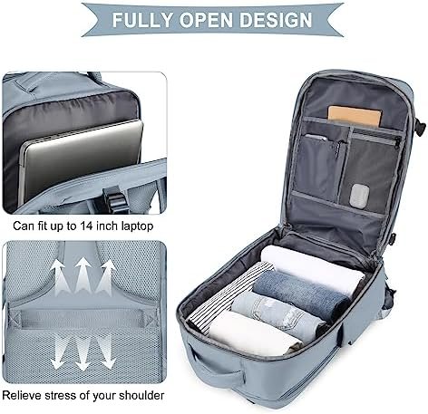 coowoz Large Travel Backpack For Women Men,Carry On Backpack,Hiking Backpack Waterproof Outdoor Sports Rucksack Casual Daypack travel essentials(Gray Blue) - Image 6