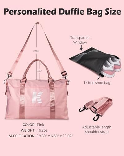 Birthday Gifts for Girl,Initial Travel Duffel Bag, Sports Gym Bag, Personalized Weekender Bag,Overnight Bag for Women, Gifts for Women Mom Gifts Teacher Gifts (Letter C) - Image 5