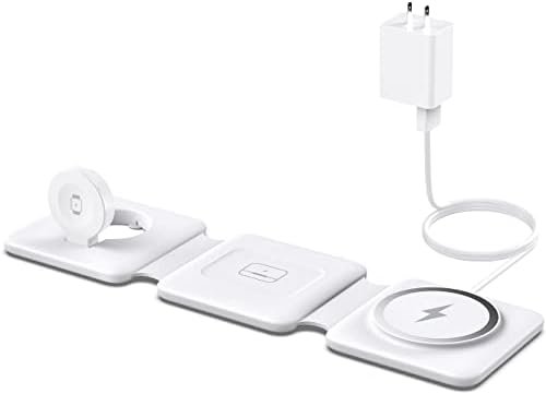 Charging Station for Apple Multiple Devices - 3 in 1 Foldable Magnetic Wireless Charger Dock - Travel Charging Pad for iPhone 16 15 14 13 12 Pro Max Plus Watch & Airpods