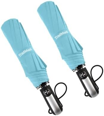 TradMall 2 Pack Travel Umbrella Windproof 46/56 Inches Large Canopy Reinforced Fiberglass Ribs Auto Open & Close