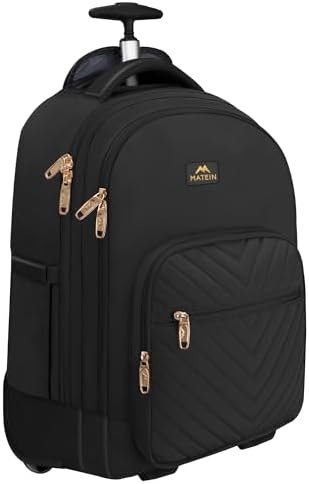 MATEIN Rolling Backpack, 17 inch Extra Large Travel Laptop Backpack with Wheel, Water Resistant Carry on Luggage Business Bag, Overnight College Computer Backpack Trolley Suitcase for Women Men, Black