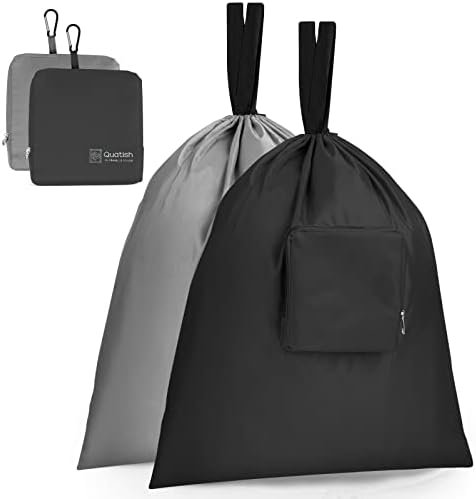 Travel Laundry bags, 2 Pack Dirty Laundry Travel Bag, Foldable Dirty Clothes Bag for Traveling, Washable and Small Laundry Bag with Handles for Suitcase, Gym, Camping, Black+Grey