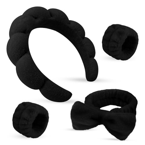 Spa Headbands for Women & Wristband Set,Skincare Headbands for Washing Face,Face Wash Headband for Women,Makeup Headband,Cute Hair Band for Girls,Headband for Skin Care 4 Pcs