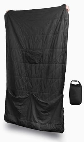 Gravel Layover Ultra-Compact Packable Down Blanket for Travel & Camping - Lightweight, Warm Travel Blanket Airplane, Car Blanket, Camping Blankets for Cold Weather - Includes Carrying Pouch (Black)