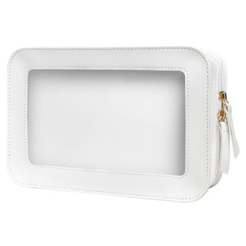 LETGO Clear Makeup Bags, TSA Approved Toiletry Bag with Zipper, Clear Makeup Organizer Fit Carry-on Travel Essentials,Clear Cosmetic Bags for Women Men (C-Beige)