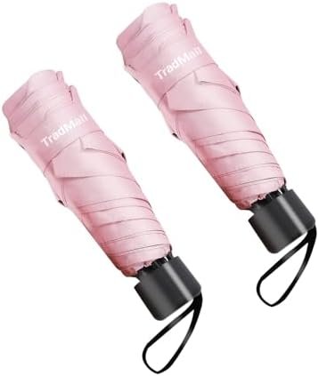 TradMall 2 Pack Mini Small Travel Umbrella, Lightweight Compact Parasol with UV Protection for Sun & Rain