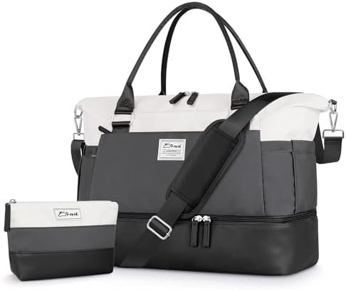 ETRONIK Weekender Bags for Women, Personal Item Travel Bag with Shoe Compartment, Carry On Overnight Bag with Toiletry Bag, Gym Bag with Wet Pocket,Duffel Bag for Travel, Sports, Hospital Black&Grey