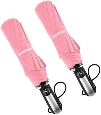 TradMall 2 Pack Travel Umbrella Windproof 46/56 Inches Large Canopy Reinforced Fiberglass Ribs Auto Open & Close