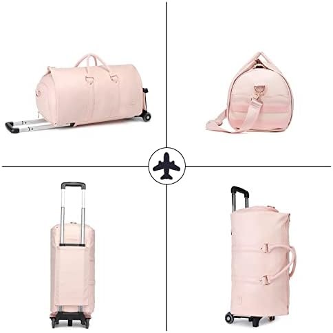Rolling Garment Bag,Rolling Duffle Bag with Wheels Rolling Garment Bags for Travel with Shoe Pouch Carry On Bag Weekender Bags Garment Duffel Bag for Women-Pink - Image 7