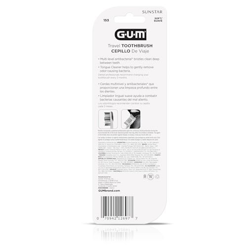 GUM Folding Travel Toothbrush, Compact Head + Tongue Cleaner, Soft Bristled Travel Toothbrushes for Adults, 2ct - Image 8