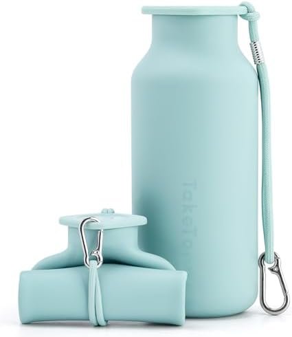 Collapsible Water Bottles 20 oz, Leak Proof, BPA Free Foldable Silicone Travel Water Bottle Cups for Taveling, Outdoors, On the go, Sage Green