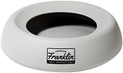 Franklin Sports Spill Proof Portable Pet Bowl For Cars - No Splash Travel Water + Food Dish for Dogs + Cats - 16 oz. - BPA Free,White , Gray