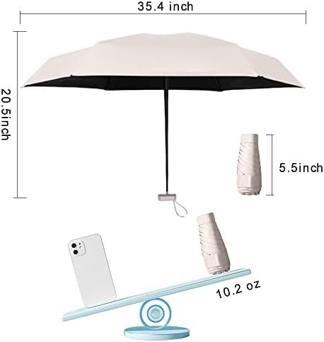 ESUFEIR Mini Travel Sun Umbrella for Purse With Case,Small Compact UV Umbrella Protection Sun,Lightweight Portable Parasol Umbrella Windproof for Women Men Kids (Beige) - Image 6