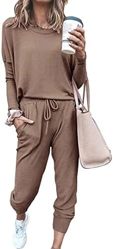 PRETTYGARDEN Women's Fall 2 Piece Lounge Outfit Long Sleeve Crewneck Pullover Tops High Waisted Pants Set Tracksuit