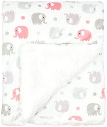 EVERYDAY KIDS Large Ultra Soft Gray and Pink Elephant Minky Baby Blanket for Girls Mink and Sherpa Toddler and Baby Girl Blanket Measures 30 x 40”; Trendy Animal Elephant Baby Nursery Decor