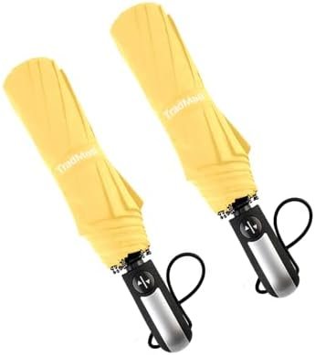 TradMall 2 Pack Travel Umbrella Windproof 46/56 Inches Large Canopy Reinforced Fiberglass Ribs Auto Open & Close