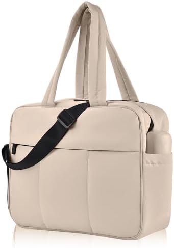 Dimayar Travel Bag, Weekender Bags for Women Quilted Puffer Tote Bag Carry on Bag Gym Bag with Shoe Compartment Camel