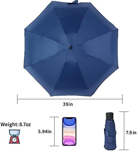 GAOYAING Small Mini Umbrella For Travel With Case, Compact UV Umbrella Protection Sun, Lightweight Portable Parasol Sun&Rain Umbrellas Navy Blue - Image 3