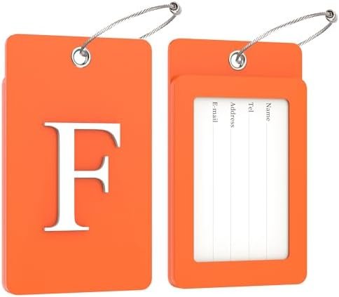 Gostwo 2 Pack Luggage Tags for Suitcases, 26 Initial Letter Travel Luggage Baggage Identification Labels ID Tag Fully Bendable Tags with Stainless Steel Loop (Orange) (Letter F) - Image 2