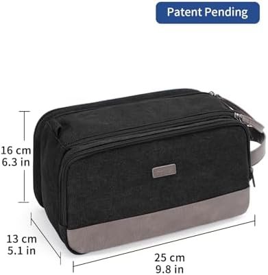 WANDF Toiletry Bag for Men Travel Toiletry Organizer Canvas and Leather Dopp Kit Water-Resistant Shaving Bag for Travel Accessories (Black, Patent Pending) - Image 8