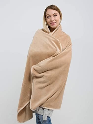BlueHills Travel Blanket Pillow Rolled Premium Soft Plush Airplane Throw Traveler Essentials Gift Compact in a Bag 70X48 inches Long Car Plane Flight Portable Beige R06 - Image 4