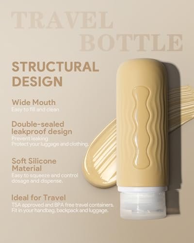 Yinke Travel Silicone Bottles for Toiletries, TSA Approved 3oz Travel Size Containers and BPA Free Leak Proof Silicone Squeezable, Refillable Travel Accessories for Shampoo Conditioner Lotion(4 Pack) - Image 3