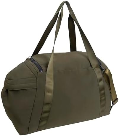 Joan & David 21" Foldable Gym Duffel Bag with Multiple Zippered Compartments, Nylon Webbing Criss-cross Design, Detachable Pouch, Including TSA Approved Bottles (Olive) - Image 2