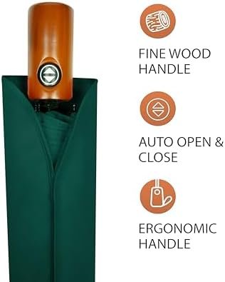 PREMIUM UMBRELLAS for Rain Windproof Travel Dark Green Umbrella - Large Double Canopy but Compact Folding Portable - Automatic Strong Wind Resistant Construction - Womens Mens Umbrella for Backpack - Image 5
