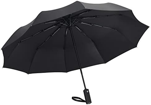 Windproof Travel Umbrella, Rain Sun and UV Resistant Auto Open Close Compact Portable Folding Umbrella for Car, Backpack, Men and Women, Black