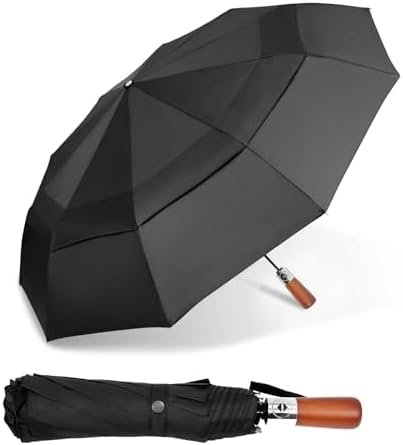 Satol 55 Inch Automatic Open Golf Umbrella, Oversize Windproof Waterproof Large Double Canopy Vented 10 Ribs Folding Travel Umbrella, UPF 50+ UV Protection Sun Compact Umbrellas for Women Men