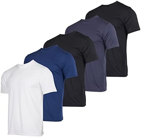 Real Essentials 5 Pack: Men’s Short Sleeve Dry Fit Active Crew Neck T Shirt - Athletic Running Gym Workout Tee Tops