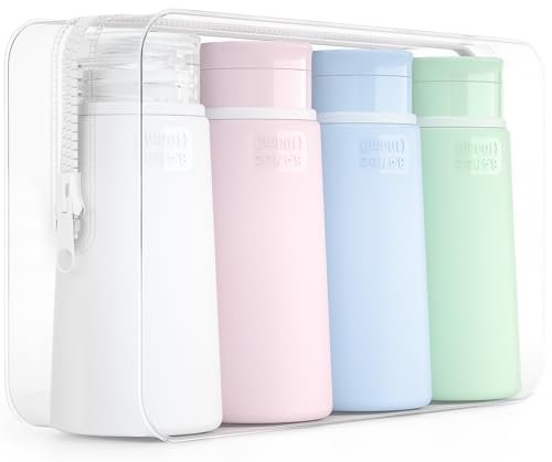 Valourgo Travel Bottles for Toiletries, Tsa Approved 3.4oz Portable Travel Bottles, BPA Free Leak Proof Travel Size Containers, Travel Accessories with Clear Toiletry Bag, Pink, White, Blue, Green