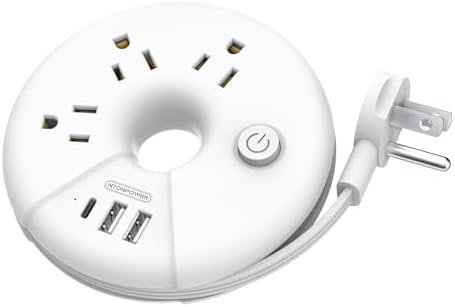 Travel Power Strip, NTONPOWER 3 Outlets 3 USB Portable Desktop Charging Station Short Extension Cord 3ft for Office, Home, Hotels, Cruise Ship, Nightstand, White