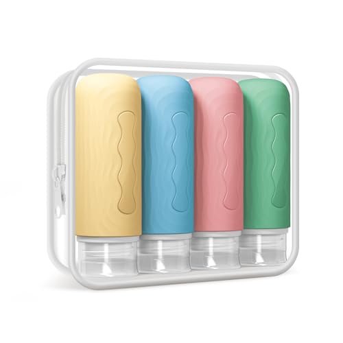 Yinke Travel Silicone Bottles for Toiletries, TSA Approved 3oz Travel Size Containers and BPA Free Leak Proof Silicone Squeezable, Refillable Travel Accessories for Shampoo Conditioner Lotion(4 Pack)
