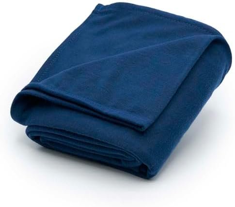 Brookstone Travel 2-1 Ultra Soft Jersey Knit Travel Blanket with Carrying Case and Luggage Pass-Through - Portable Blanket, Blue