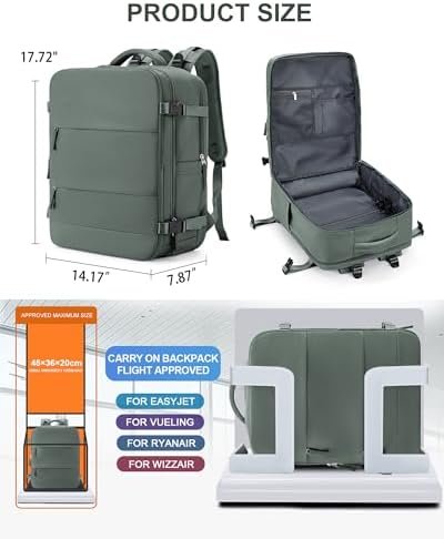 coowoz Large Travel Backpack Carry On for Women Man Waterproof Gym Backpack with Laptop Compartment Mochila de Viaje Teacher Personal Item Backpack Rucksack Airplane Accessories Must Haves Olive Green - Image 5