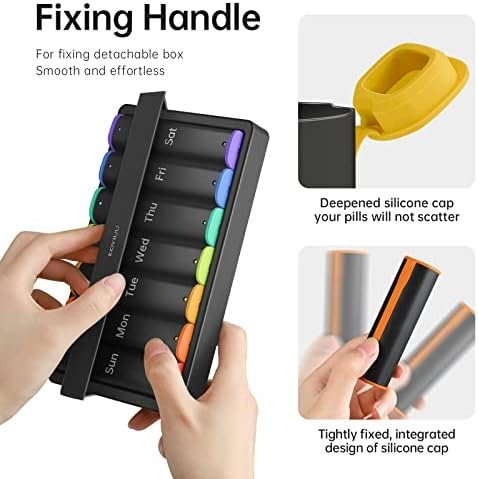 Weekly Pill Organizer 2 Times a Day, KOVIUU Large Travel Pill Box 7 Day, Am Pm Twice Daily Pill Case with Rotatable Handle, Week Pill Holder Container for Vitamin Medicine Supplement Fish Oil, Black - Image 7