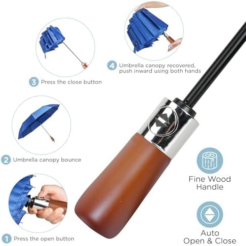 Satol 55 Inch Automatic Open Golf Umbrella, Oversize Windproof Waterproof Large Double Canopy Vented 10 Ribs Folding Travel Umbrella, UPF 50+ UV Protection Sun Compact Umbrellas for Women Men - Image 3