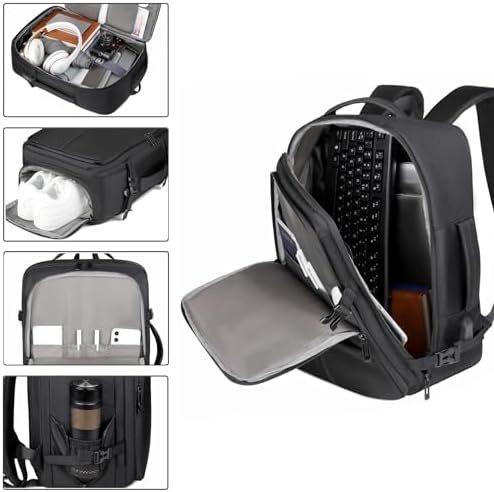 Travel Backpack for Men Business Computer Large Backpack Suitcase for Travel with USB Charging Port, Work Laptop Bookbag for Women Office College School Bag, Black - Image 3
