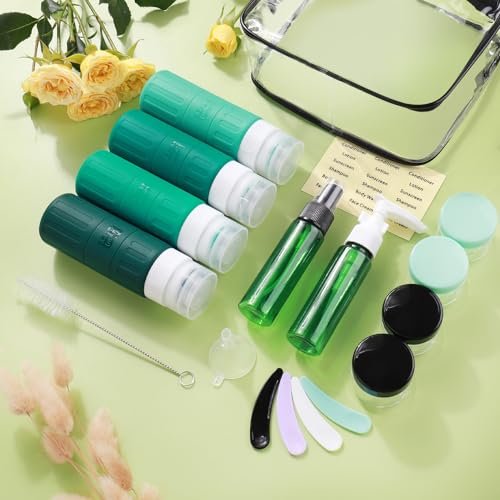 GLAMFIELDS Travel Bottles for Toiletries,TSA Approved 3.3oz Size LeakProof Silicone Toiletry Containers for Shampoo, Conditioner,Easy to Squeeze,Portable Travel Essentials for Lotion(18 Pack) Green - Image 6