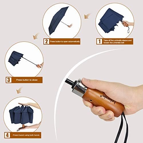 Lejorain Large Folding Golf Umbrella - Compact Mens Umbrellas Travel Rain and Windproof 54inch Collapsible Automatic Open Close Umbrella 210T Teflon Vented Double Canopy - Image 3
