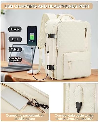 VGCUB Large Travel Backpack for Women Men, Carry on Backpack Airline Approved Gym Backpack Waterproof Business Laptop Daypack, Beige - Image 4
