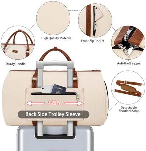 Convertible Garment Duffle Bags for Travel - Carry On Garment Bags With Toiletry Bag, Large Weekender Bags for Women Men 2 in 1 Hanging Suitcase Suit Travel Duffel Bags (2pcs Set, Beige) - Image 4