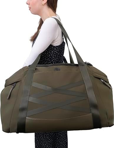 Joan & David 21" Foldable Gym Duffel Bag with Multiple Zippered Compartments, Nylon Webbing Criss-cross Design, Detachable Pouch, Including TSA Approved Bottles (Olive) - Image 4