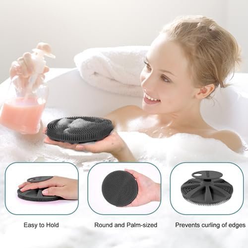 INNERNEED Food-grade Soft Silicone Body Scrubber Shower Brush Handheld Cleansing Skin Brush, Gentle Exfoliating and Lather Well (Black) - Image 2